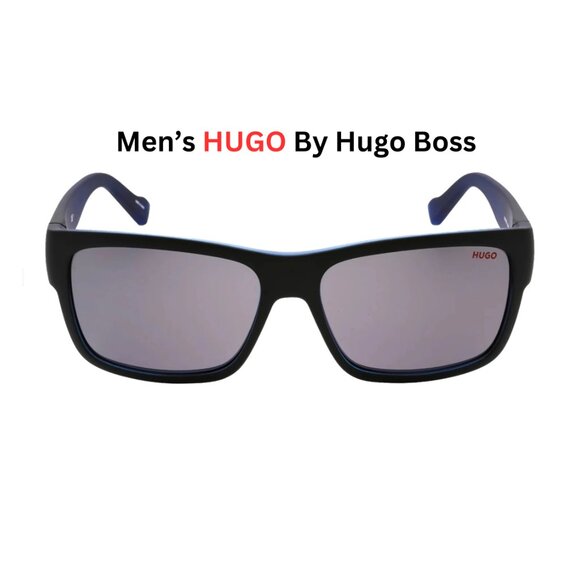 New HUGO by Hugo Boss Matte Black On Blue Rectangle sunglasses - Picture 2 of 5